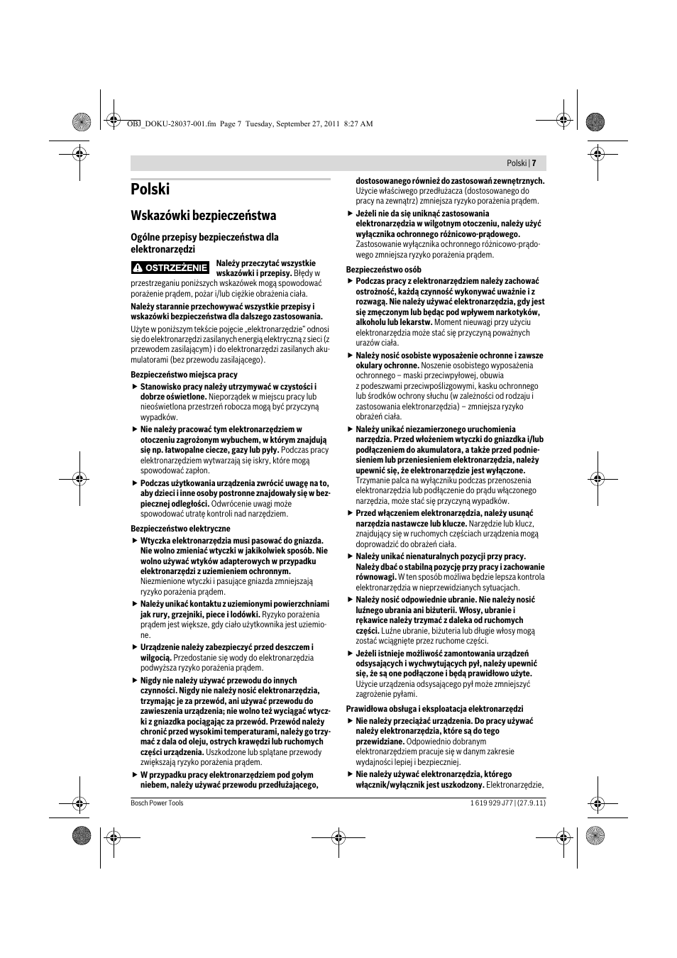 Polski, Wskazówki bezpieczeństwa | Bosch POF 1200 AE User Manual | Page 7 / 106