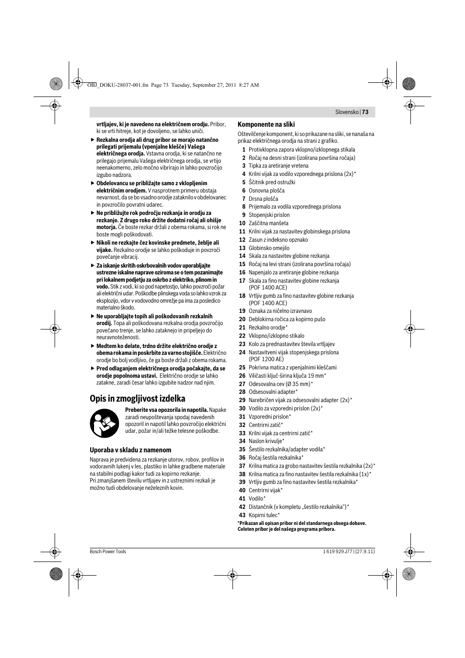 Opis in zmogljivost izdelka | Bosch POF 1200 AE User Manual | Page 73 / 106