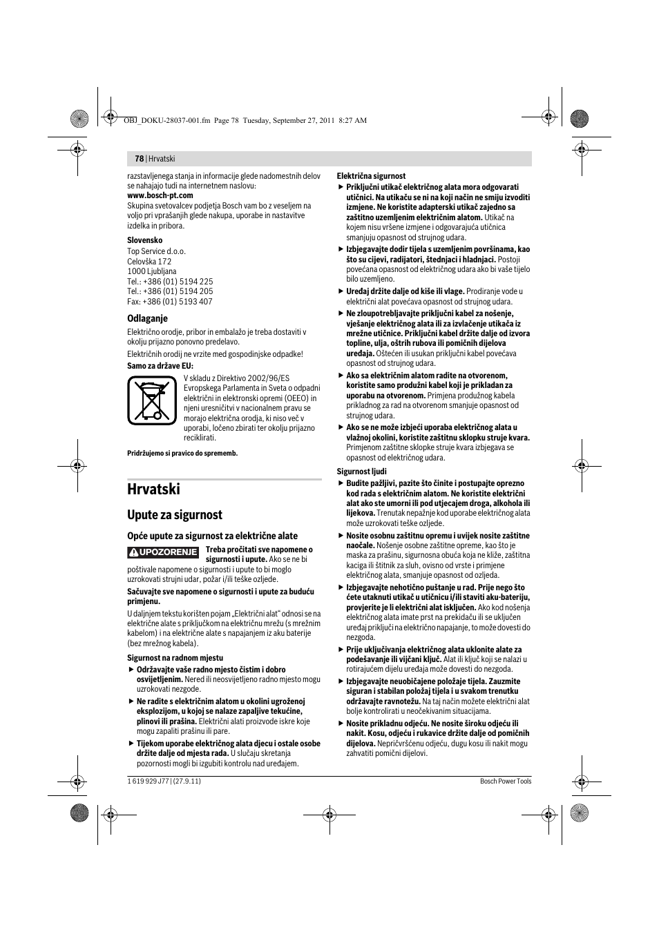 Hrvatski, Upute za sigurnost | Bosch POF 1200 AE User Manual | Page 78 / 106