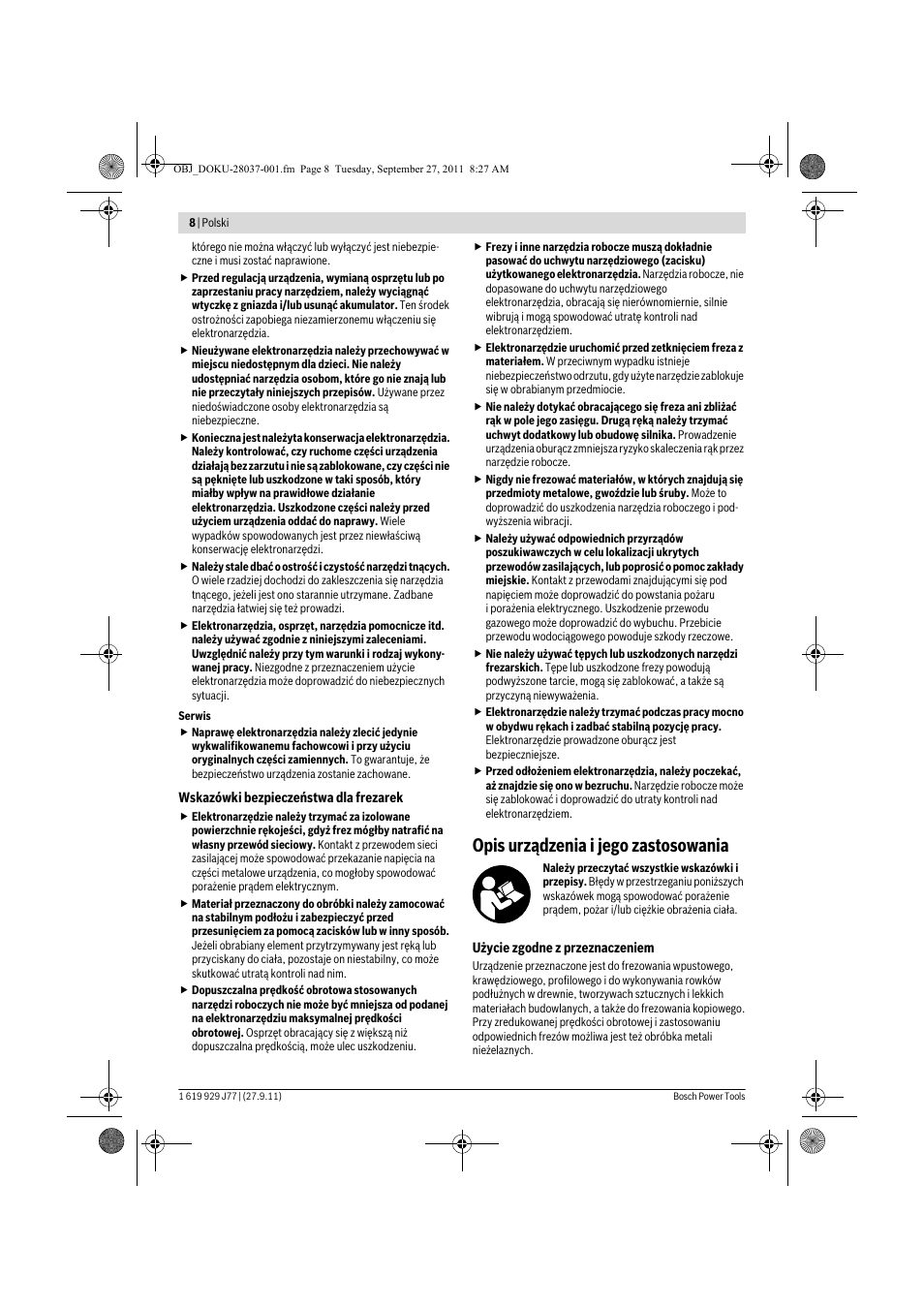 Opis urządzenia i jego zastosowania | Bosch POF 1200 AE User Manual | Page 8 / 106