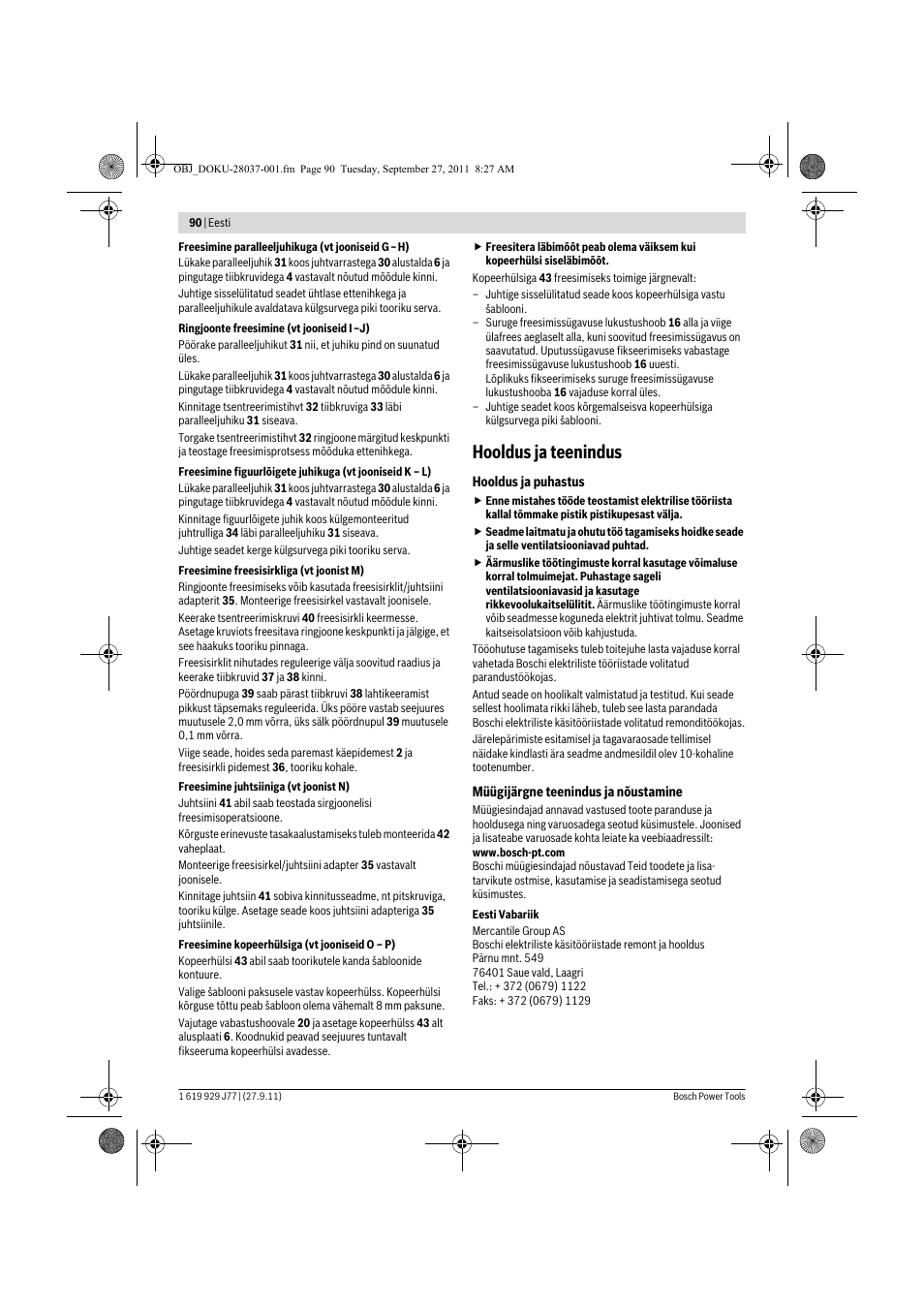 Hooldus ja teenindus | Bosch POF 1200 AE User Manual | Page 90 / 106