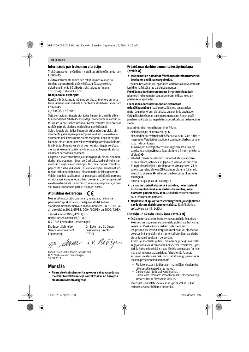 Montāža | Bosch POF 1200 AE User Manual | Page 94 / 106