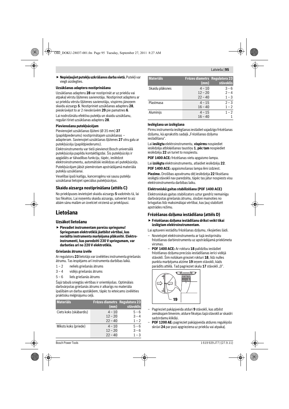 Lietošana | Bosch POF 1200 AE User Manual | Page 95 / 106