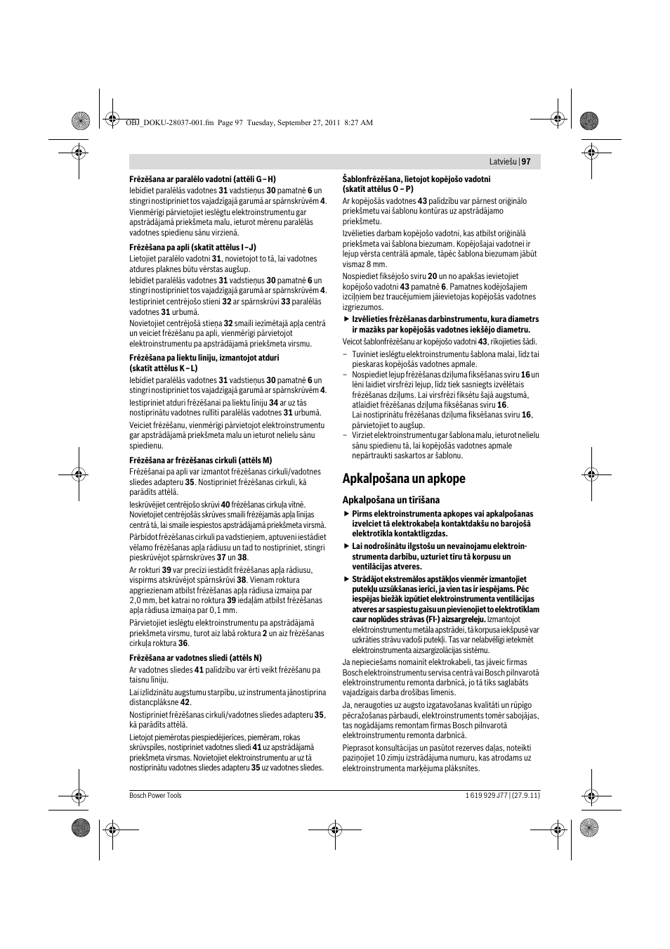 Apkalpošana un apkope | Bosch POF 1200 AE User Manual | Page 97 / 106