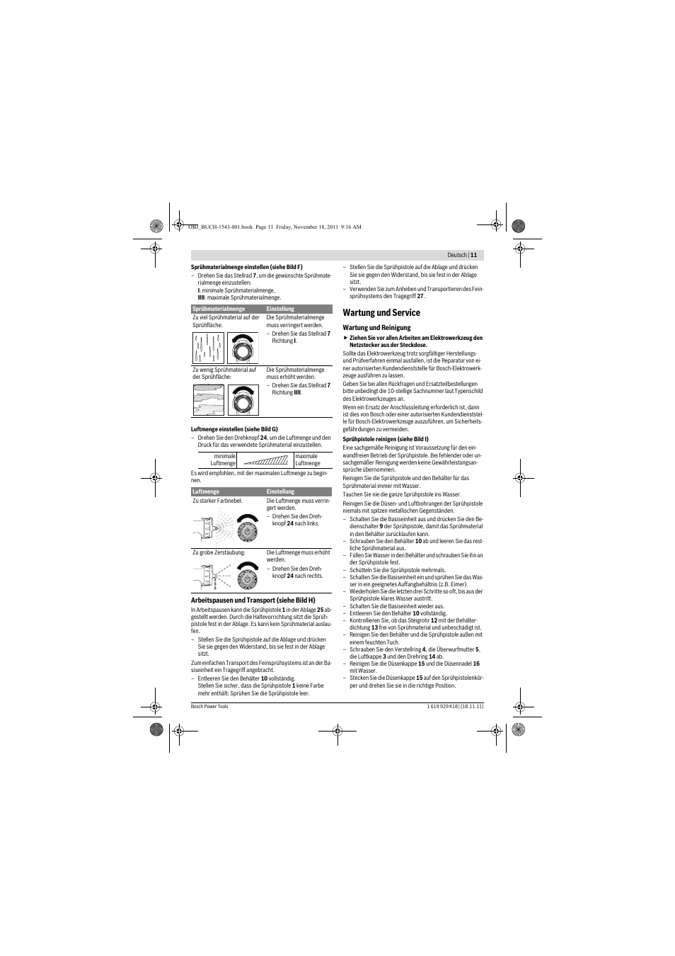 Wartung und service | Bosch PFS 105 E WALLPaint User Manual | Page 11 / 185