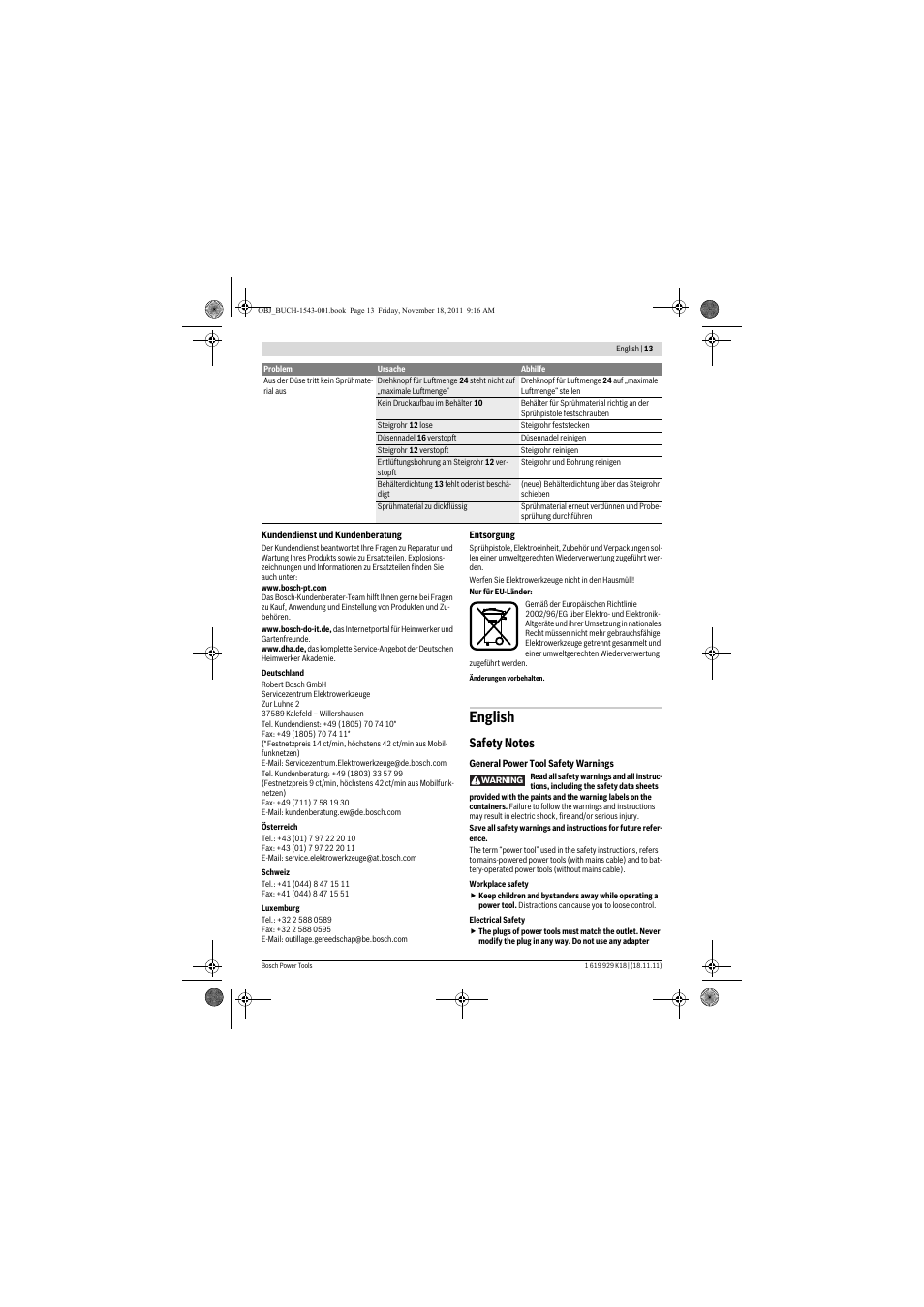 English | Bosch PFS 105 E WALLPaint User Manual | Page 13 / 185