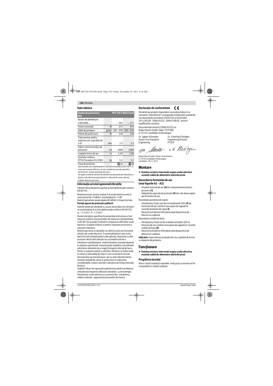 Montare, Funcţionare | Bosch PFS 105 E WALLPaint User Manual | Page 134 / 185