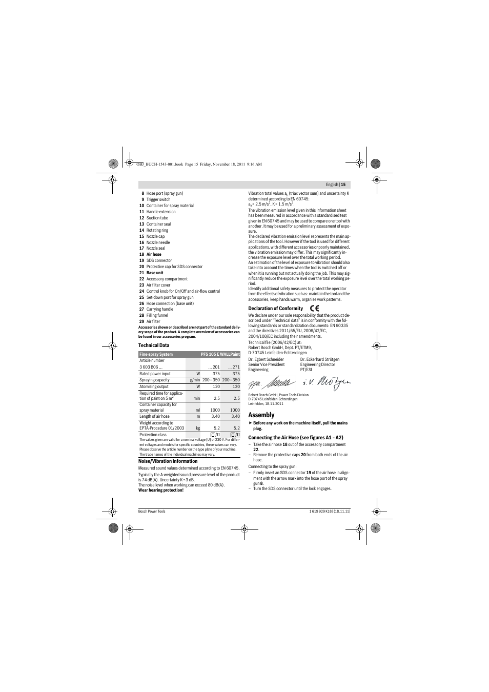 Assembly | Bosch PFS 105 E WALLPaint User Manual | Page 15 / 185