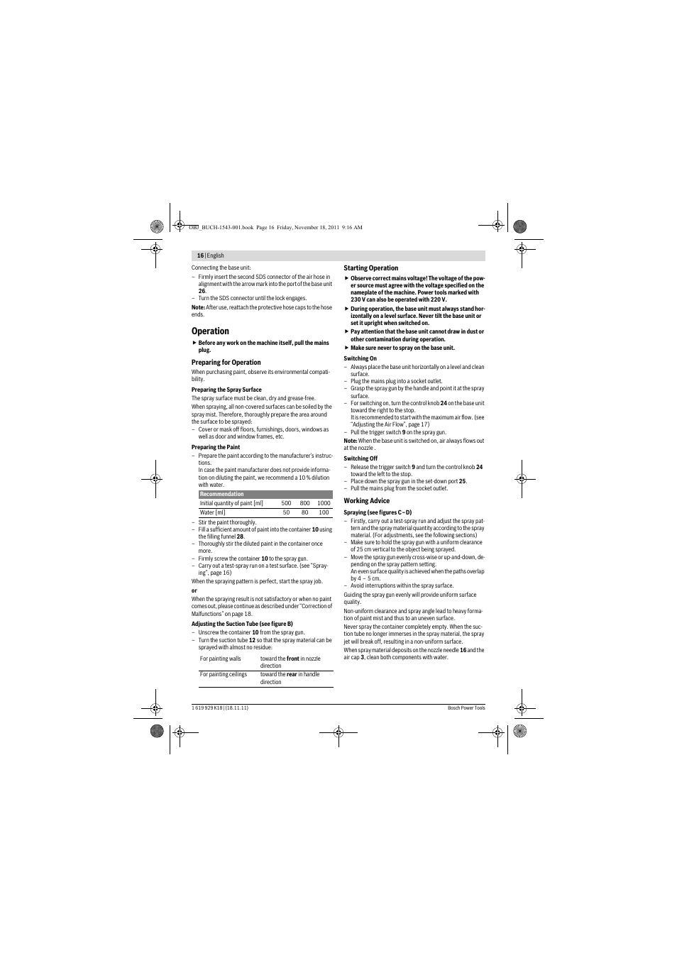 Operation | Bosch PFS 105 E WALLPaint User Manual | Page 16 / 185