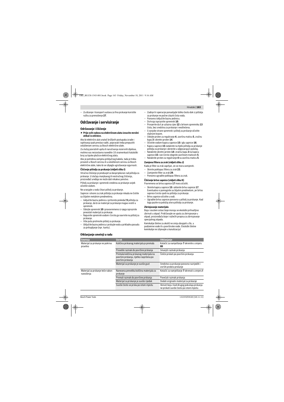 Održavanje i servisiranje | Bosch PFS 105 E WALLPaint User Manual | Page 163 / 185