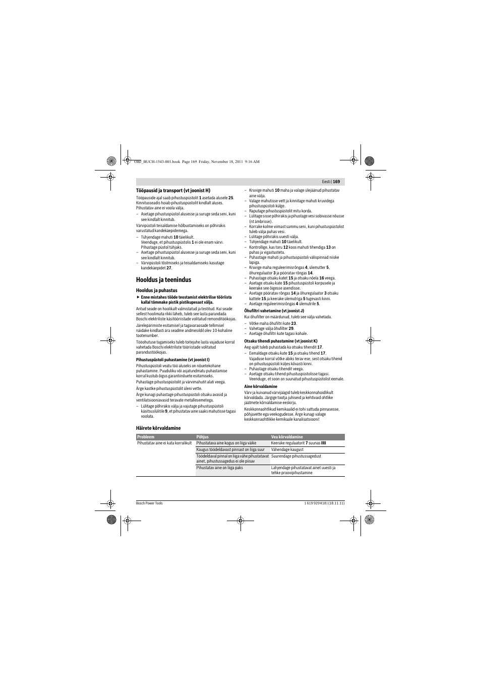 Hooldus ja teenindus | Bosch PFS 105 E WALLPaint User Manual | Page 169 / 185