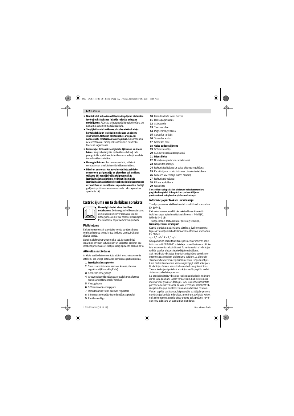 Izstrādājuma un tā darbības apraksts | Bosch PFS 105 E WALLPaint User Manual | Page 172 / 185