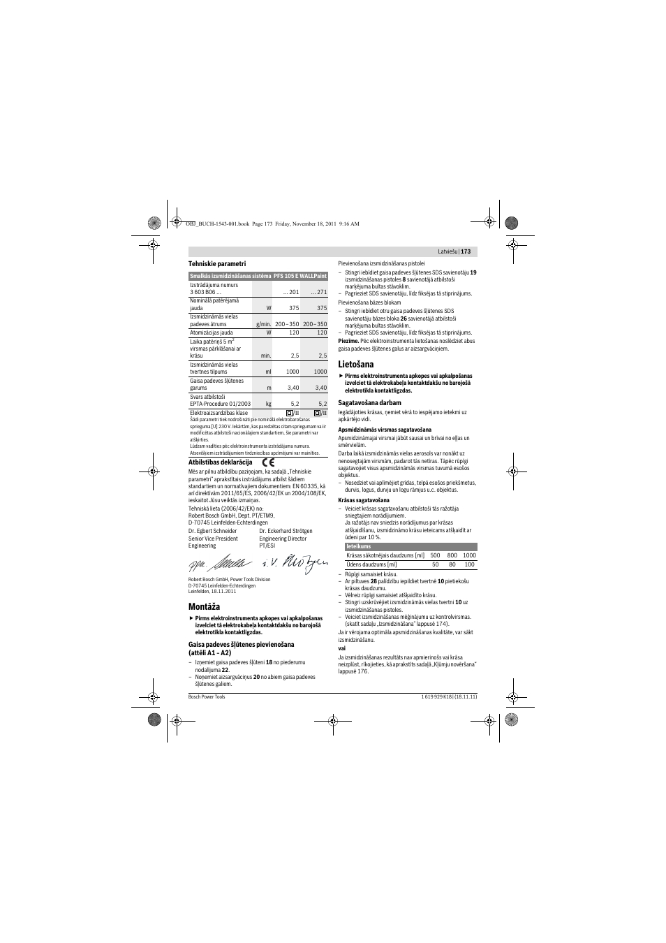 Montāža, Lietošana | Bosch PFS 105 E WALLPaint User Manual | Page 173 / 185