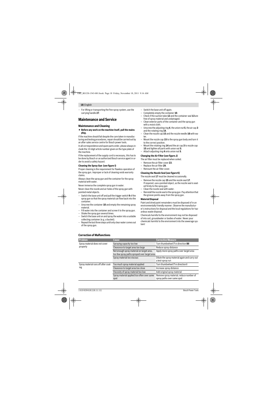 Maintenance and service | Bosch PFS 105 E WALLPaint User Manual | Page 18 / 185