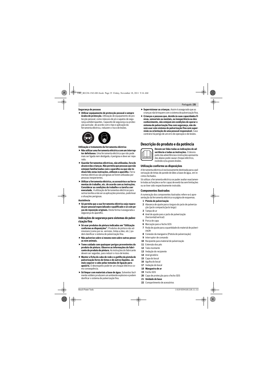 Descrição do produto e da potência | Bosch PFS 105 E WALLPaint User Manual | Page 35 / 185