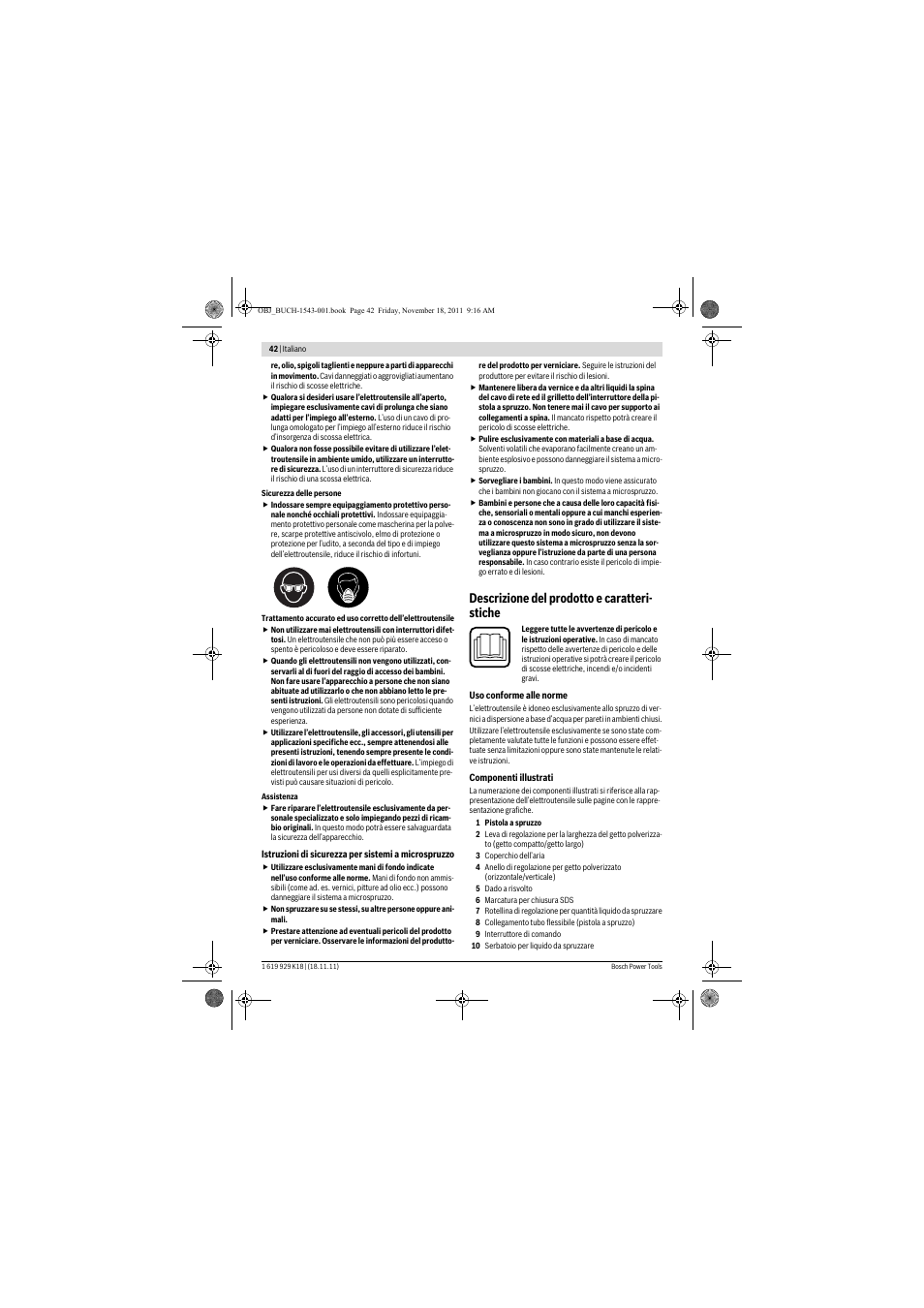 Descrizione del prodotto e caratteri- stiche | Bosch PFS 105 E WALLPaint User Manual | Page 42 / 185