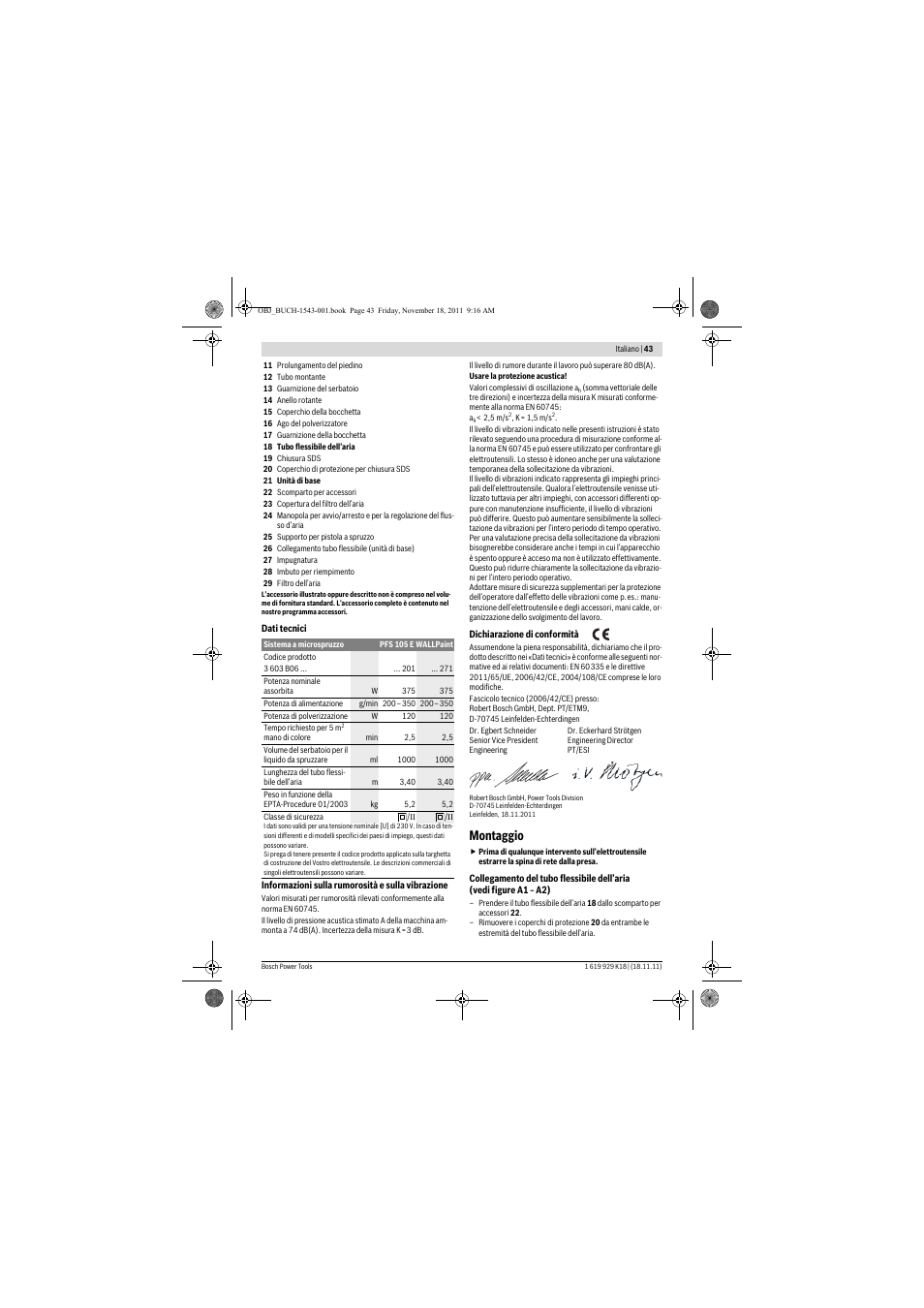 Montaggio | Bosch PFS 105 E WALLPaint User Manual | Page 43 / 185