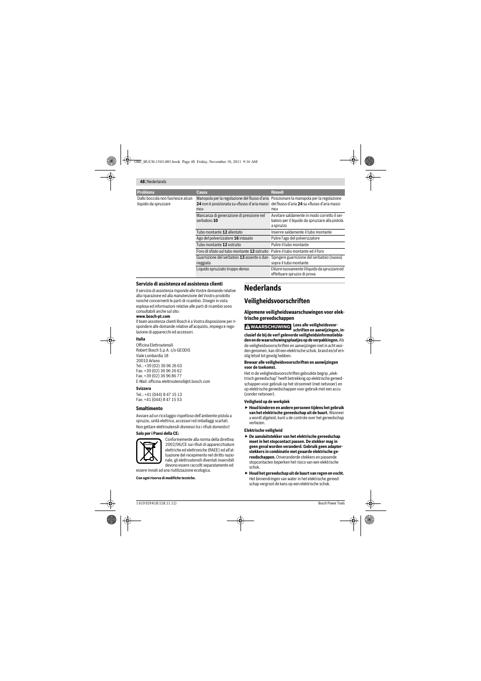 Nederlands, Veiligheidsvoorschriften | Bosch PFS 105 E WALLPaint User Manual | Page 48 / 185