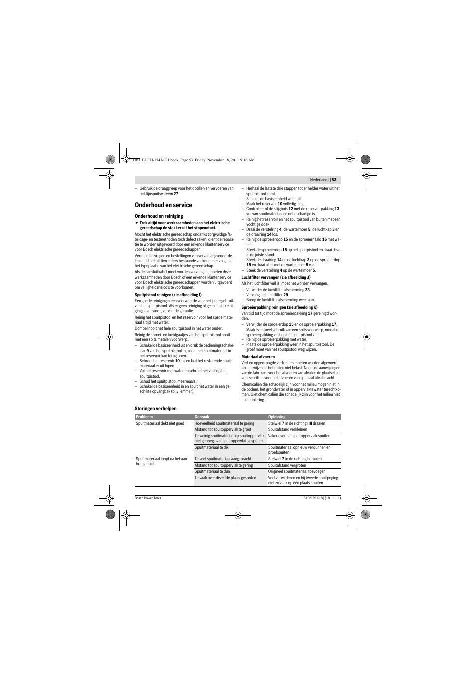 Onderhoud en service | Bosch PFS 105 E WALLPaint User Manual | Page 53 / 185