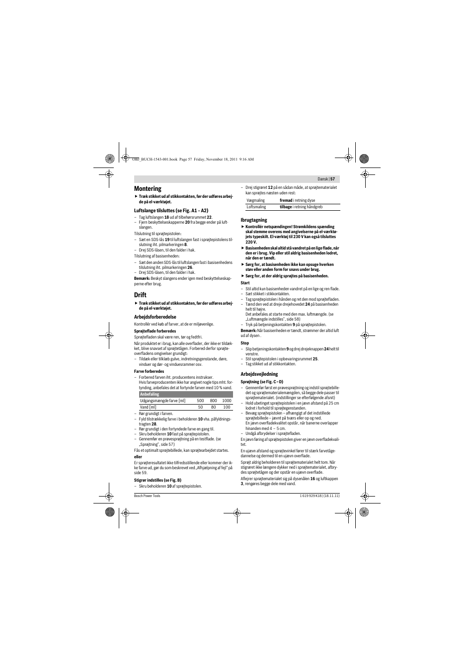 Montering, Drift | Bosch PFS 105 E WALLPaint User Manual | Page 57 / 185