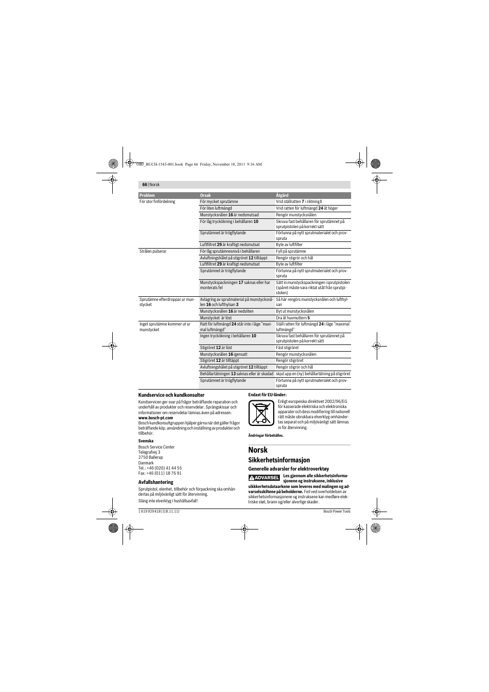 Norsk, Sikkerhetsinformasjon | Bosch PFS 105 E WALLPaint User Manual | Page 66 / 185