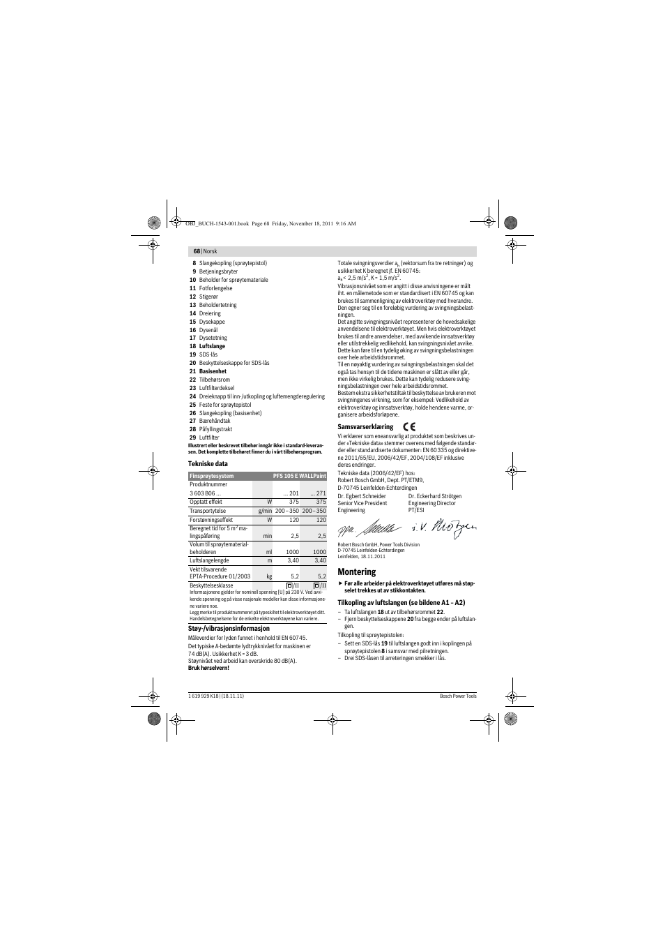 Montering | Bosch PFS 105 E WALLPaint User Manual | Page 68 / 185