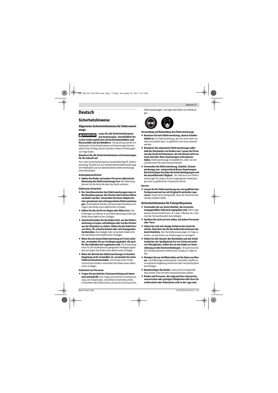 Deutsch, Sicherheitshinweise | Bosch PFS 105 E WALLPaint User Manual | Page 7 / 185