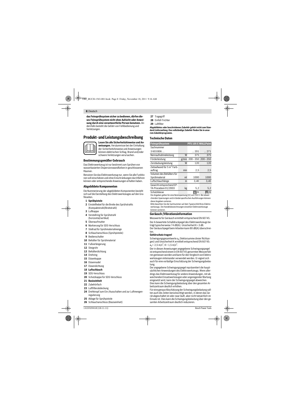 Produkt- und leistungsbeschreibung | Bosch PFS 105 E WALLPaint User Manual | Page 8 / 185