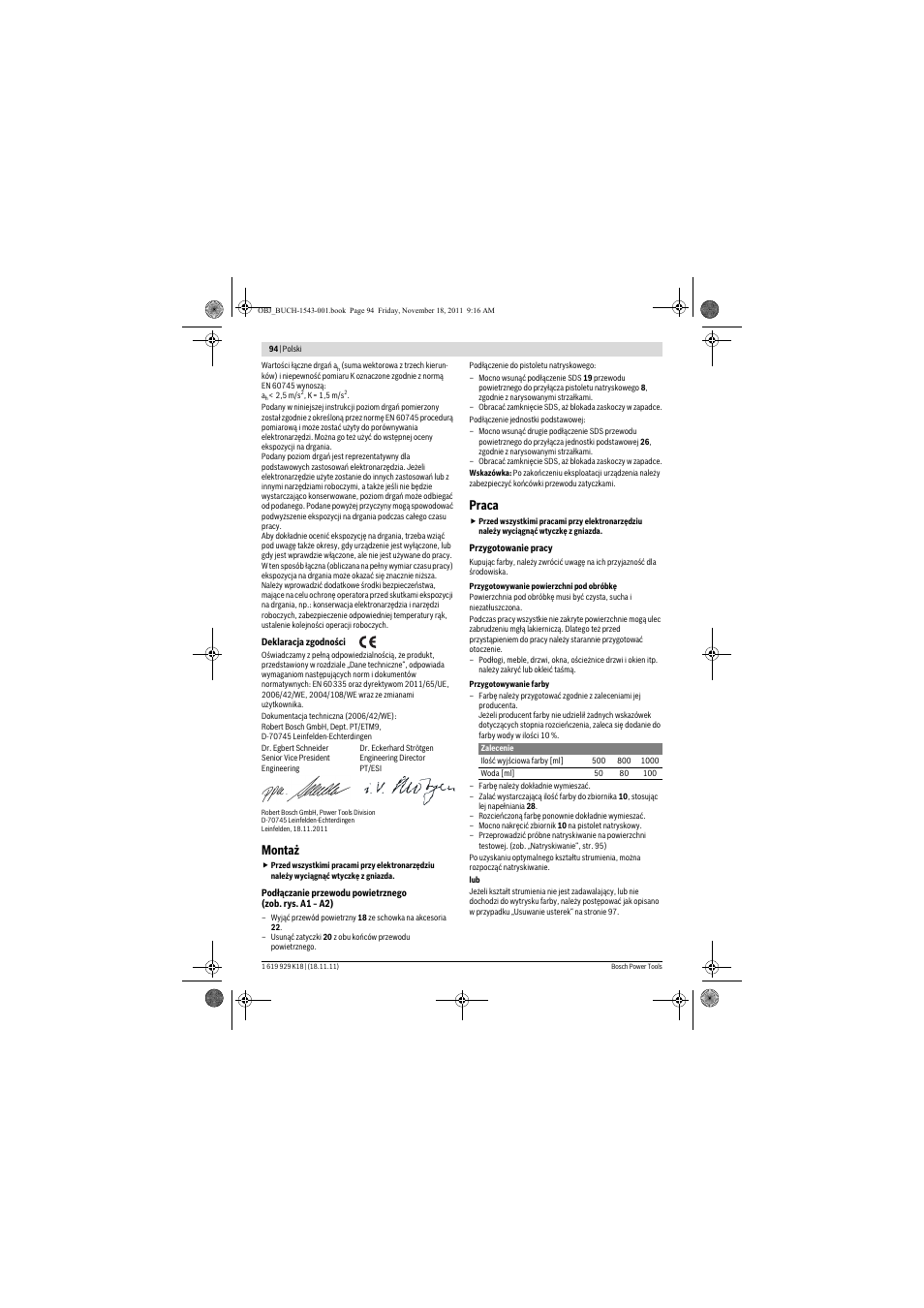 Montaż, Praca | Bosch PFS 105 E WALLPaint User Manual | Page 94 / 185