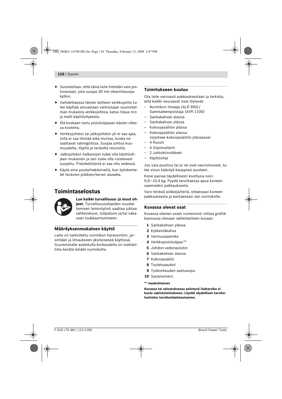 Toimintaselostus | Bosch ALR 900 User Manual | Page 110 / 282