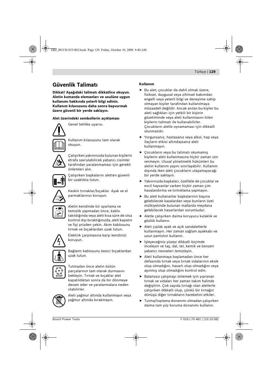 Güvenlik talimat | Bosch ALR 900 User Manual | Page 129 / 282