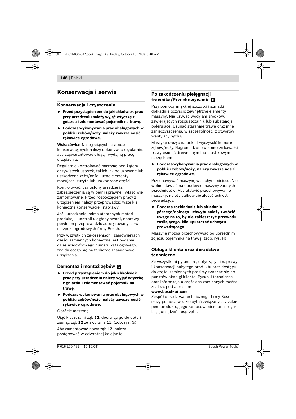 Konserwacja i serwis | Bosch ALR 900 User Manual | Page 148 / 282