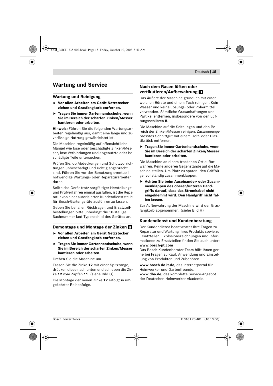 Wartung und service | Bosch ALR 900 User Manual | Page 15 / 282