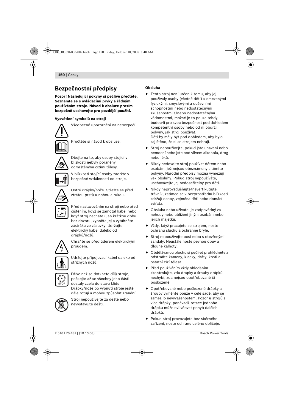 Bezpečnostní předpisy | Bosch ALR 900 User Manual | Page 150 / 282