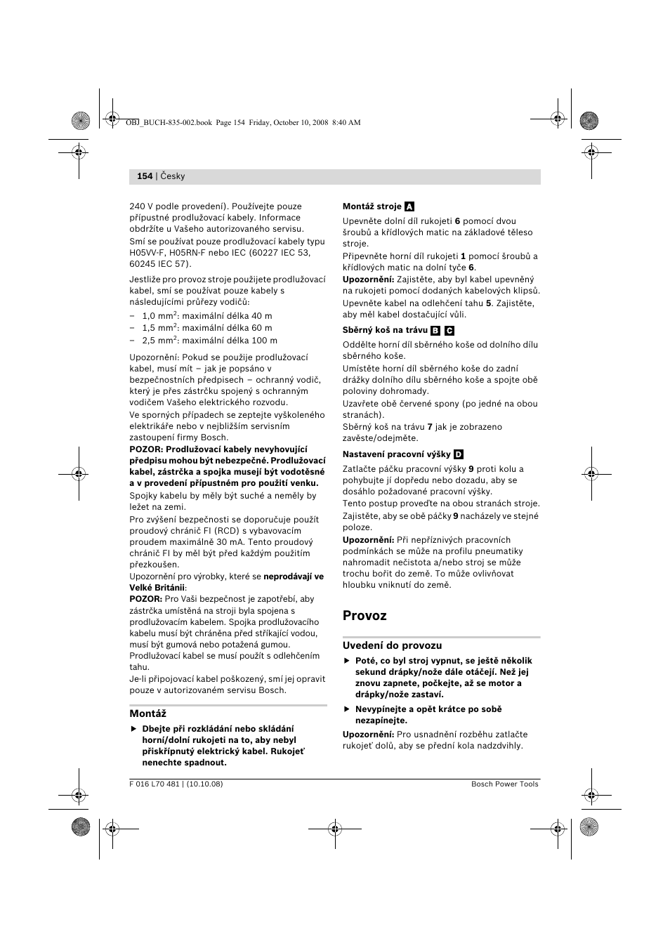 Provoz | Bosch ALR 900 User Manual | Page 154 / 282