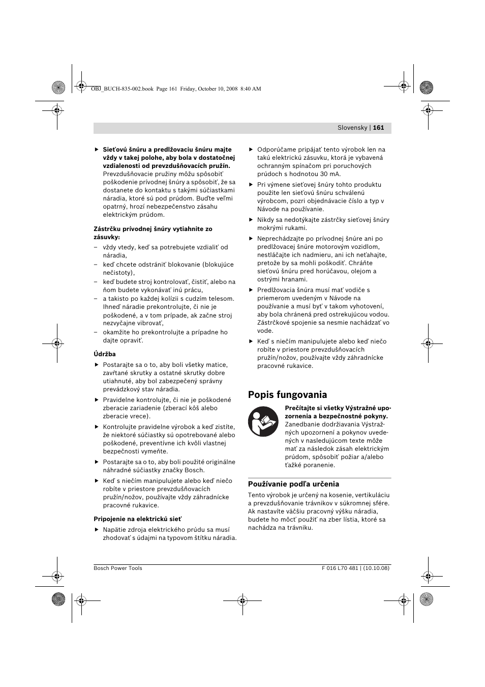 Popis fungovania | Bosch ALR 900 User Manual | Page 161 / 282