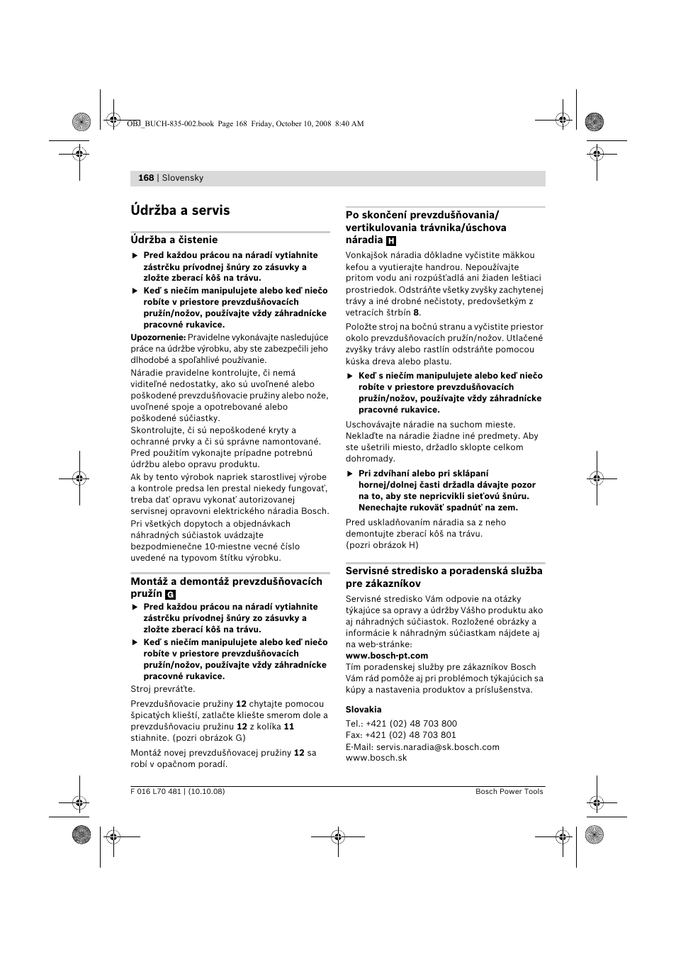 Údržba a servis | Bosch ALR 900 User Manual | Page 168 / 282