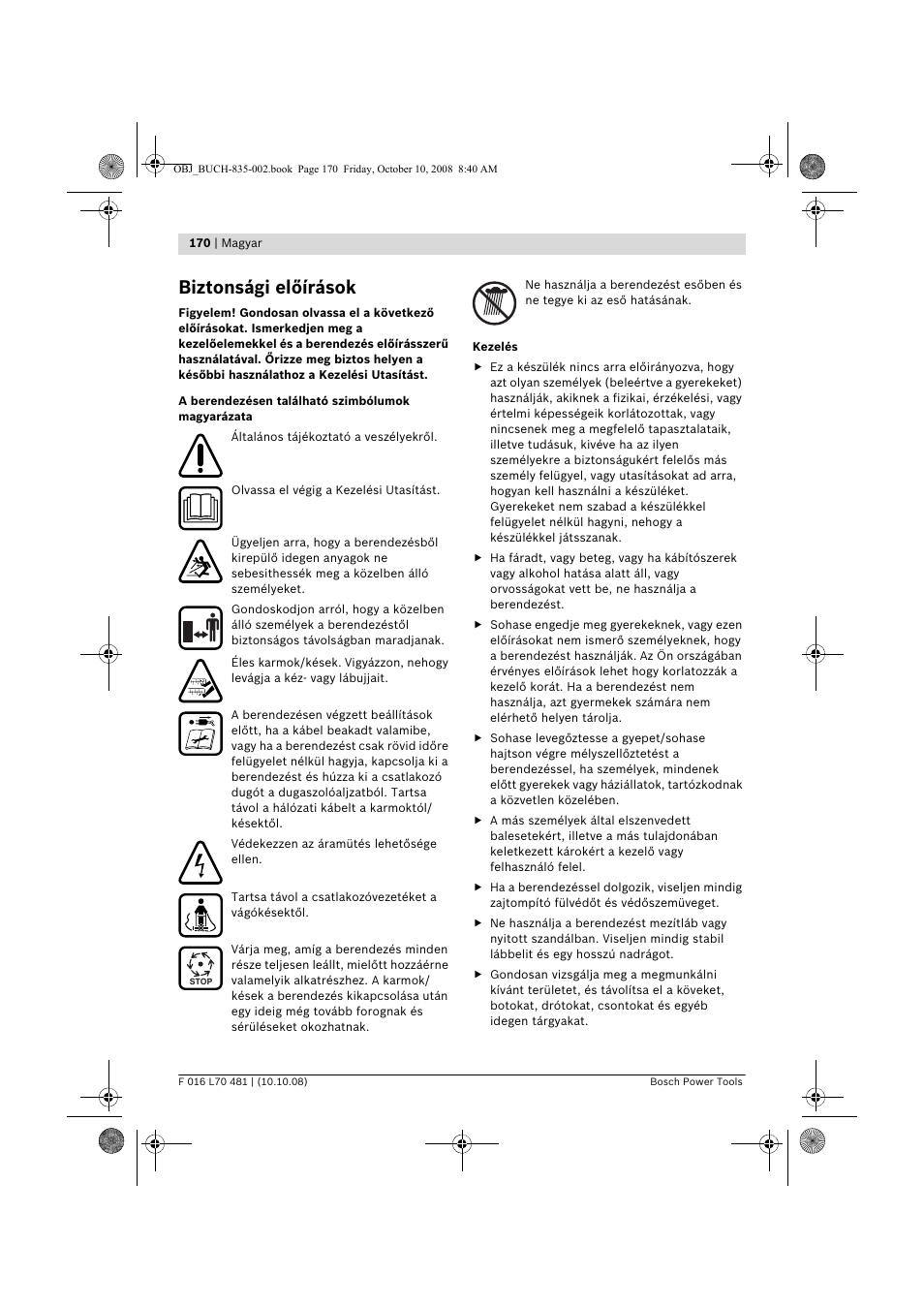 Biztonsági előírások | Bosch ALR 900 User Manual | Page 170 / 282