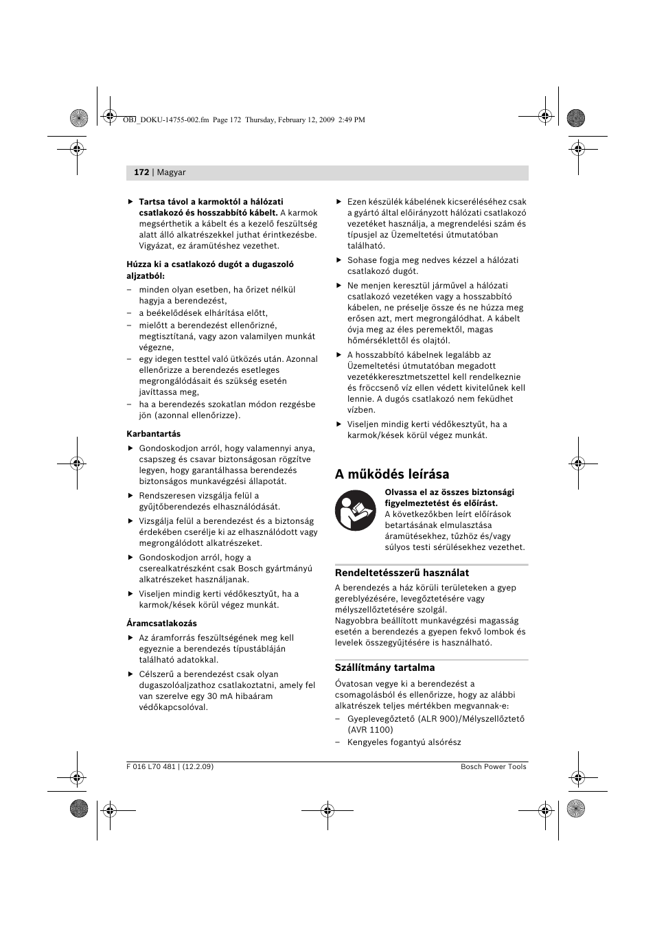 A működés leírása | Bosch ALR 900 User Manual | Page 172 / 282