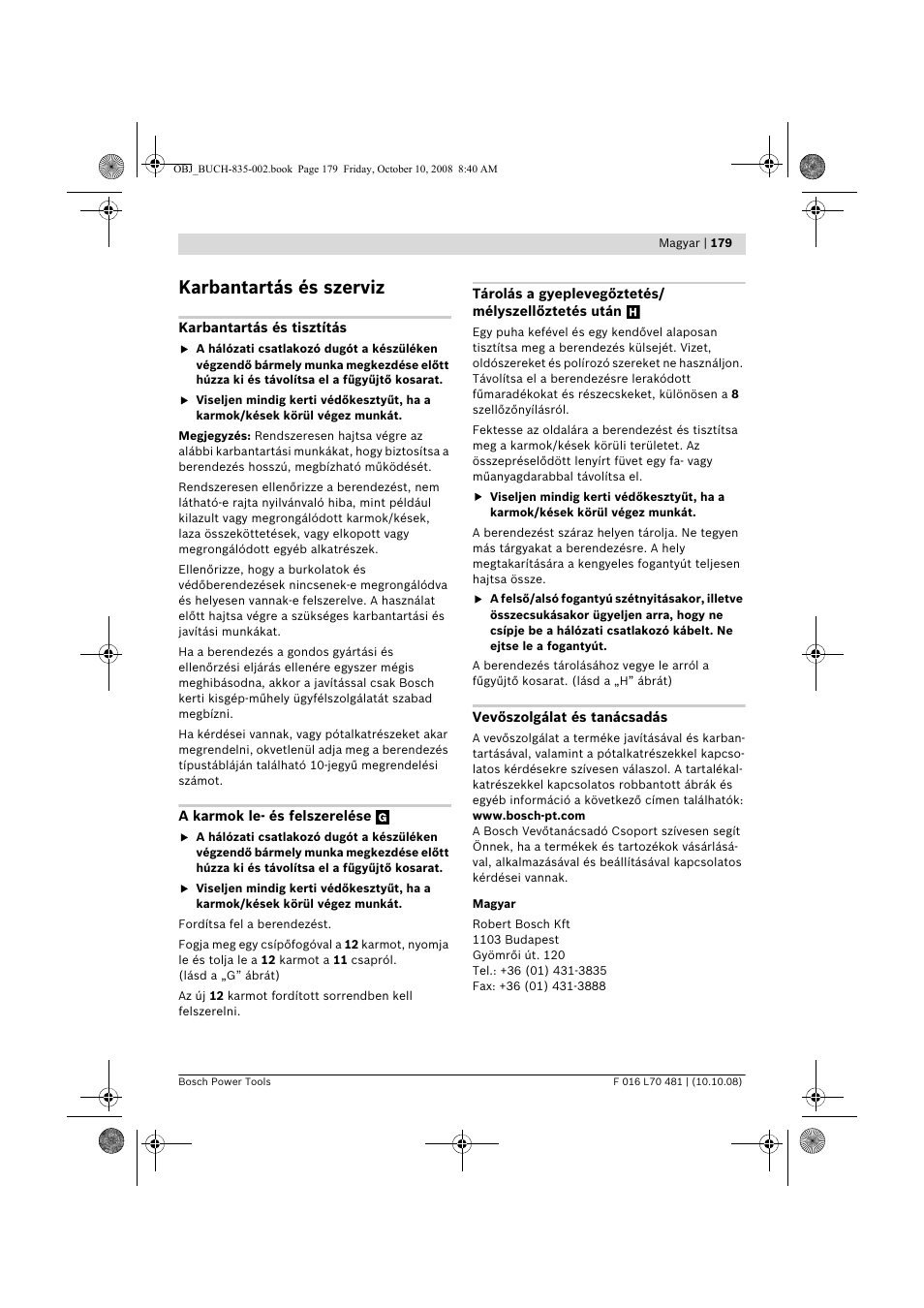 Karbantartás és szerviz | Bosch ALR 900 User Manual | Page 179 / 282