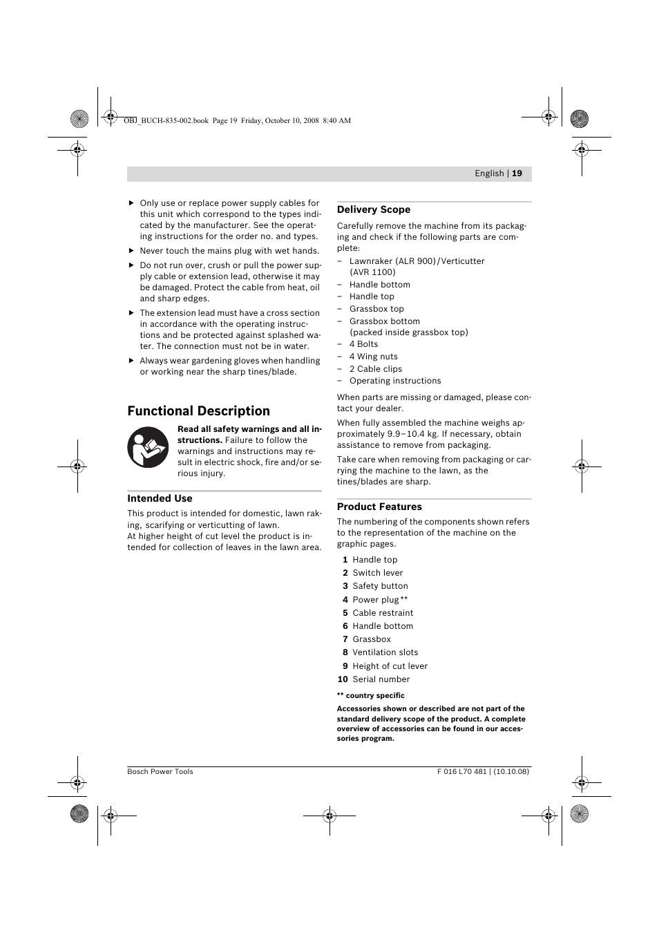 Functional description | Bosch ALR 900 User Manual | Page 19 / 282