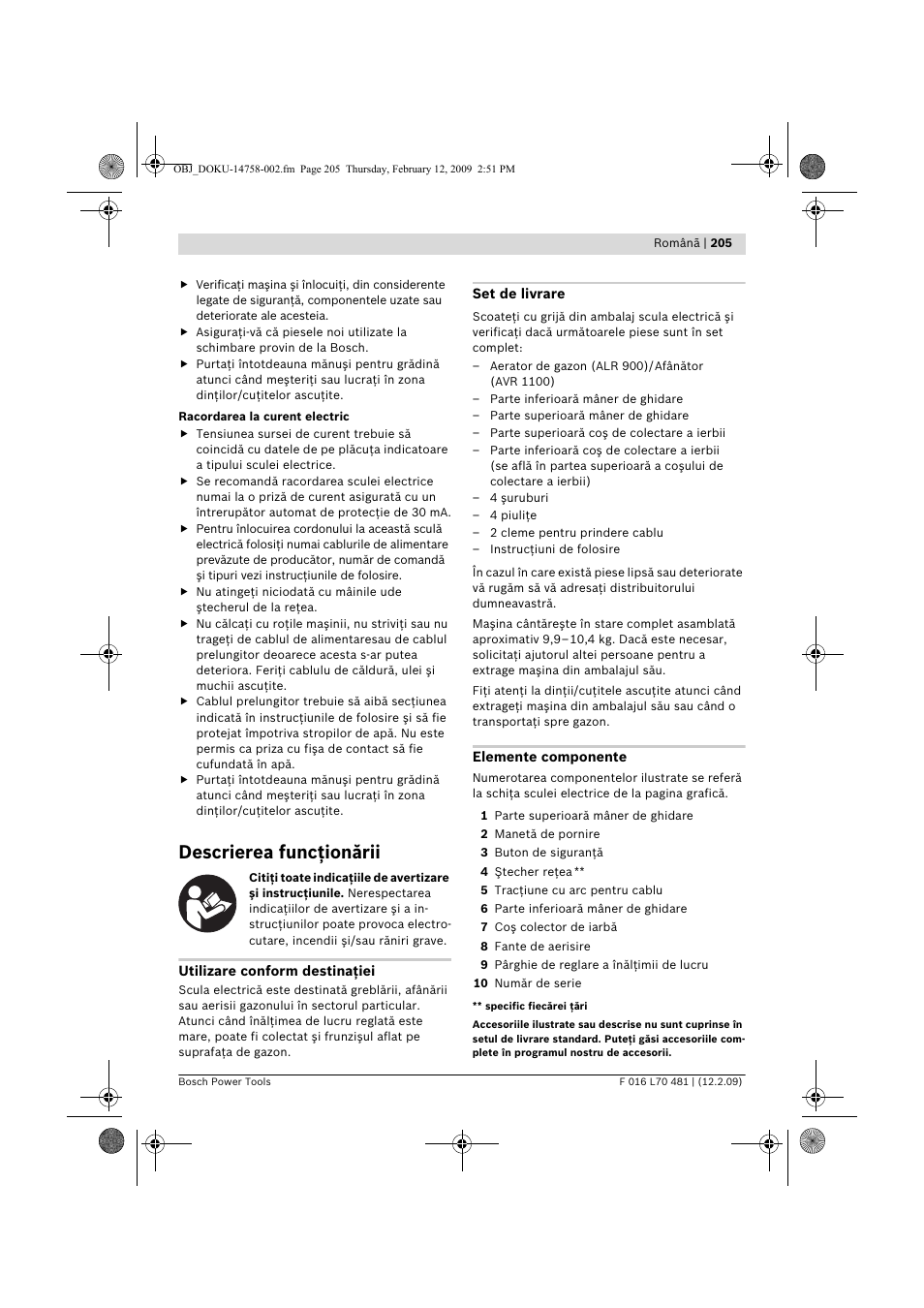 Descrierea funcţionării | Bosch ALR 900 User Manual | Page 205 / 282