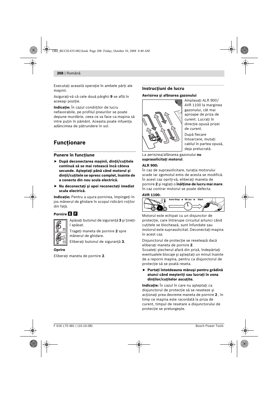 Funcţionare | Bosch ALR 900 User Manual | Page 208 / 282