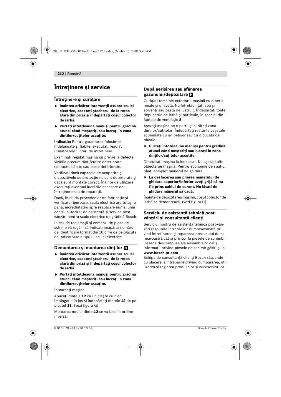 Întreţinere şi service | Bosch ALR 900 User Manual | Page 212 / 282