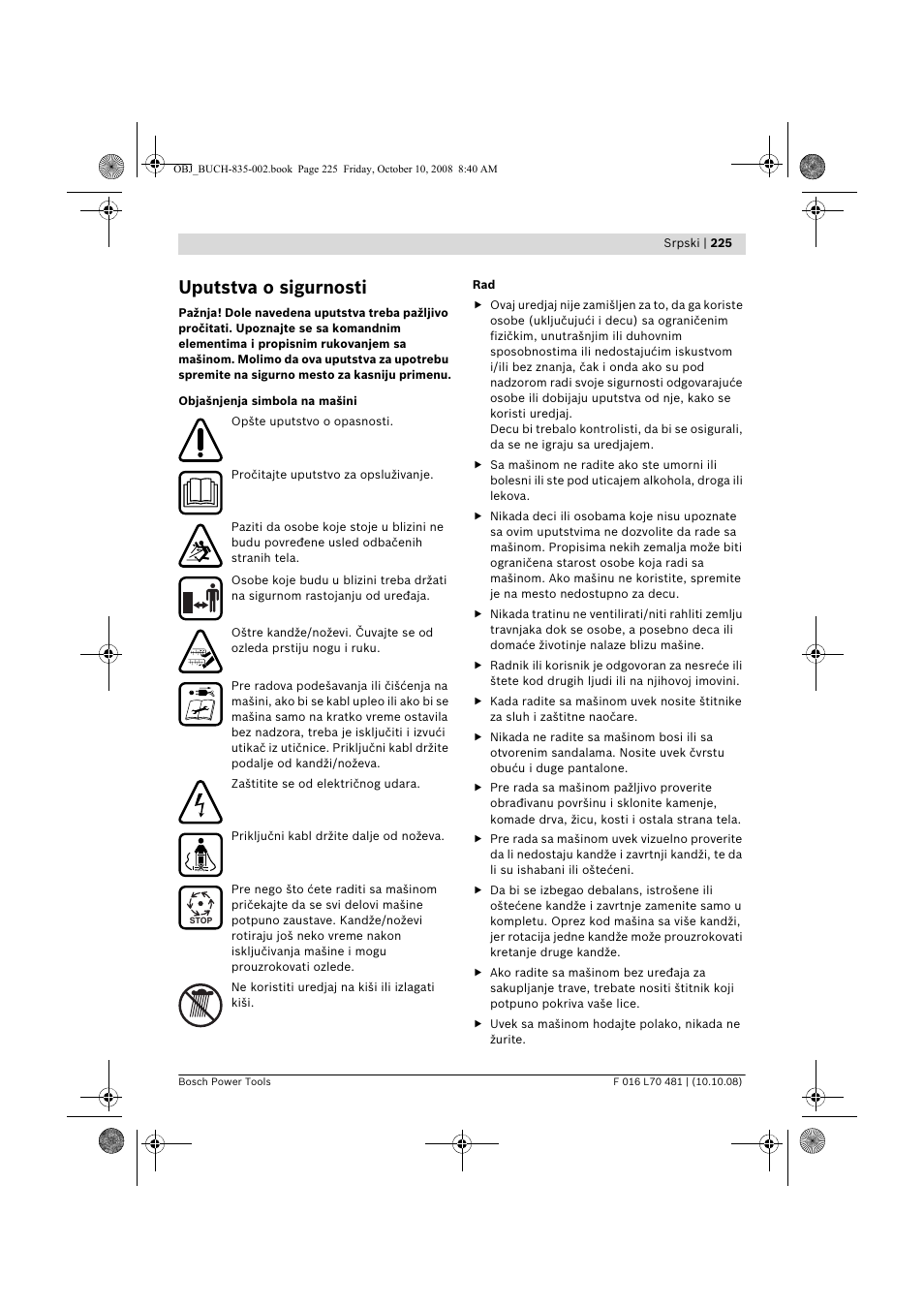 Uputstva o sigurnosti | Bosch ALR 900 User Manual | Page 225 / 282