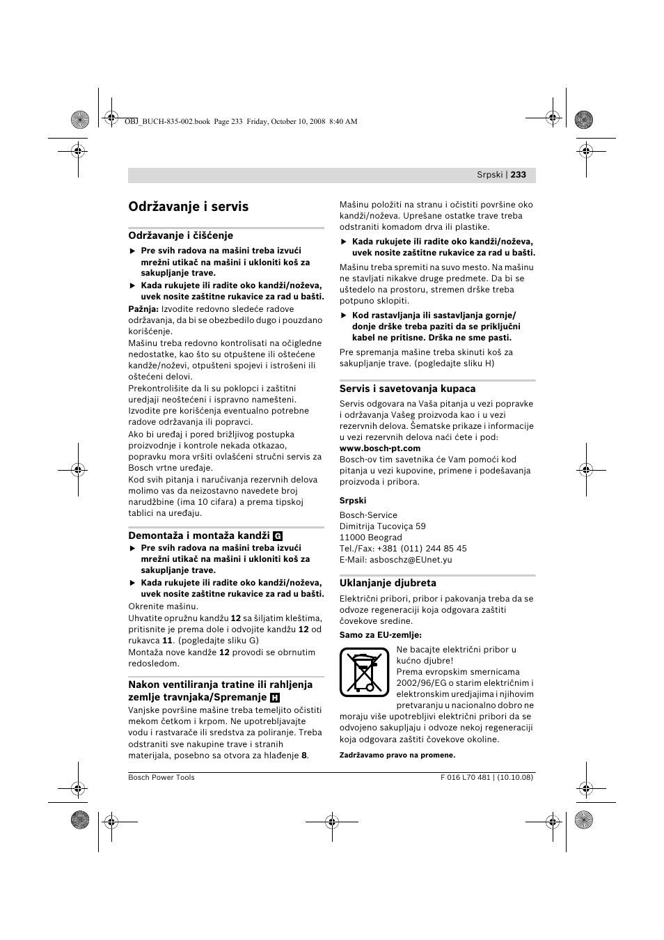 Održavanje i servis | Bosch ALR 900 User Manual | Page 233 / 282