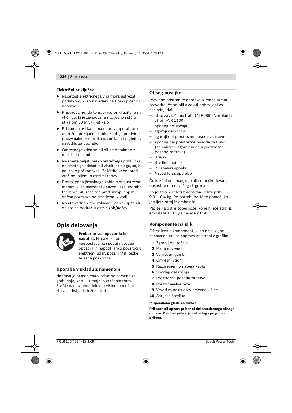 Opis delovanja | Bosch ALR 900 User Manual | Page 236 / 282