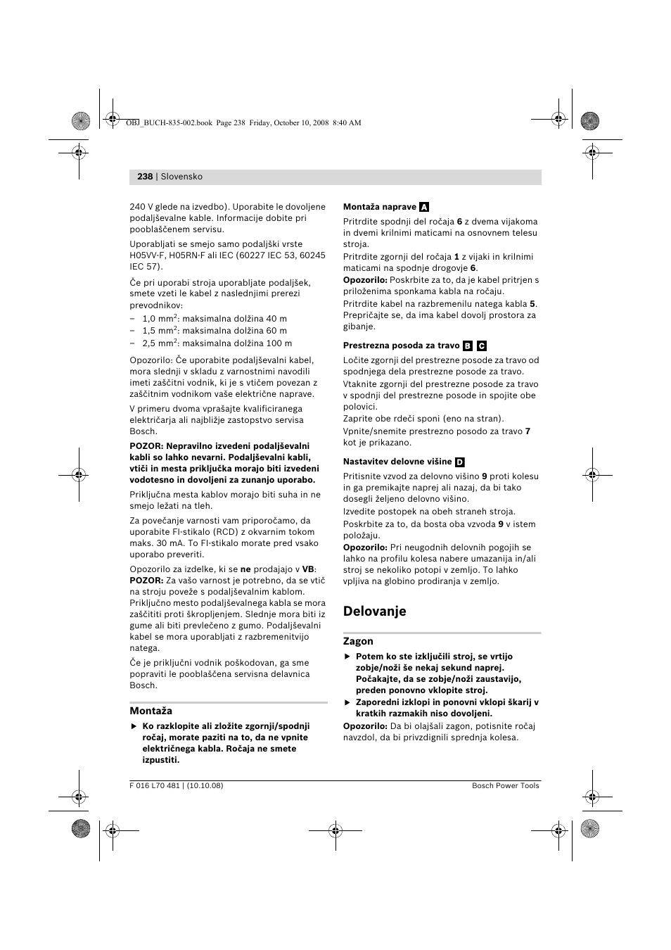 Delovanje | Bosch ALR 900 User Manual | Page 238 / 282