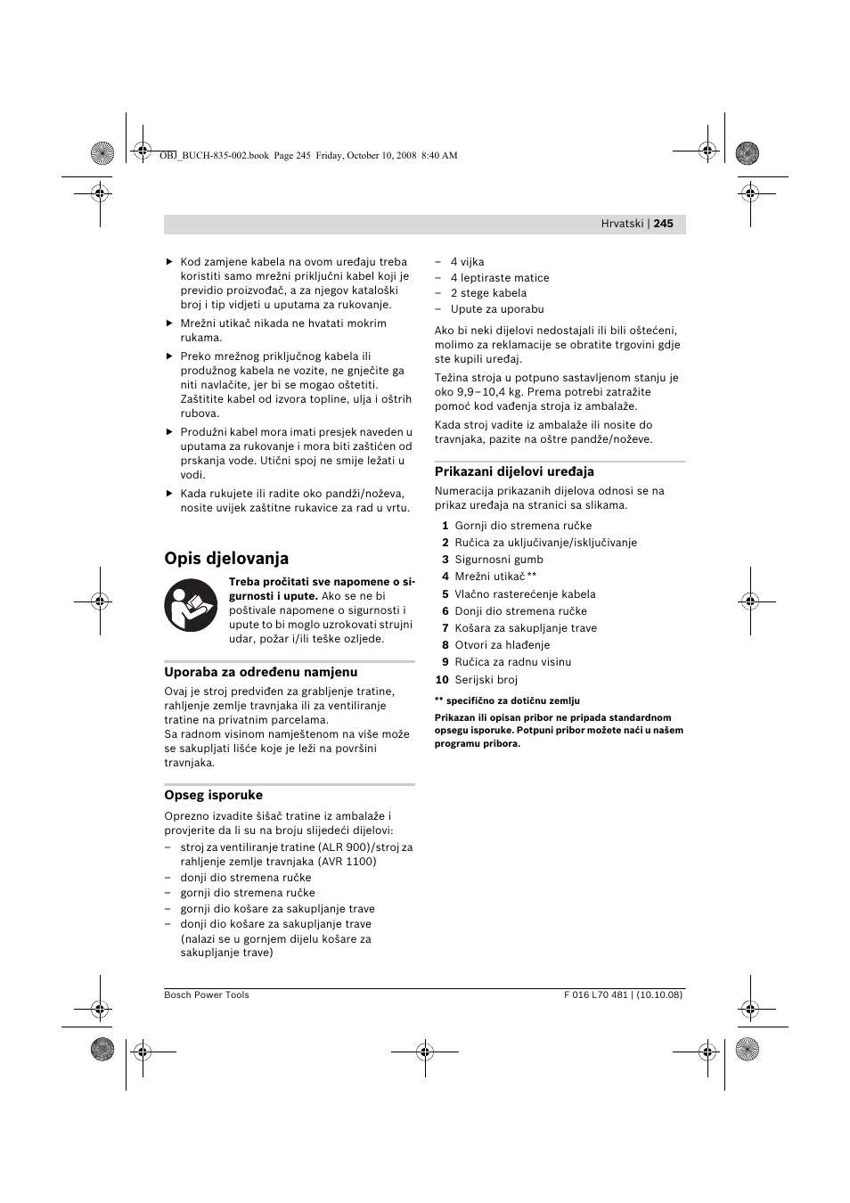 Opis djelovanja | Bosch ALR 900 User Manual | Page 245 / 282