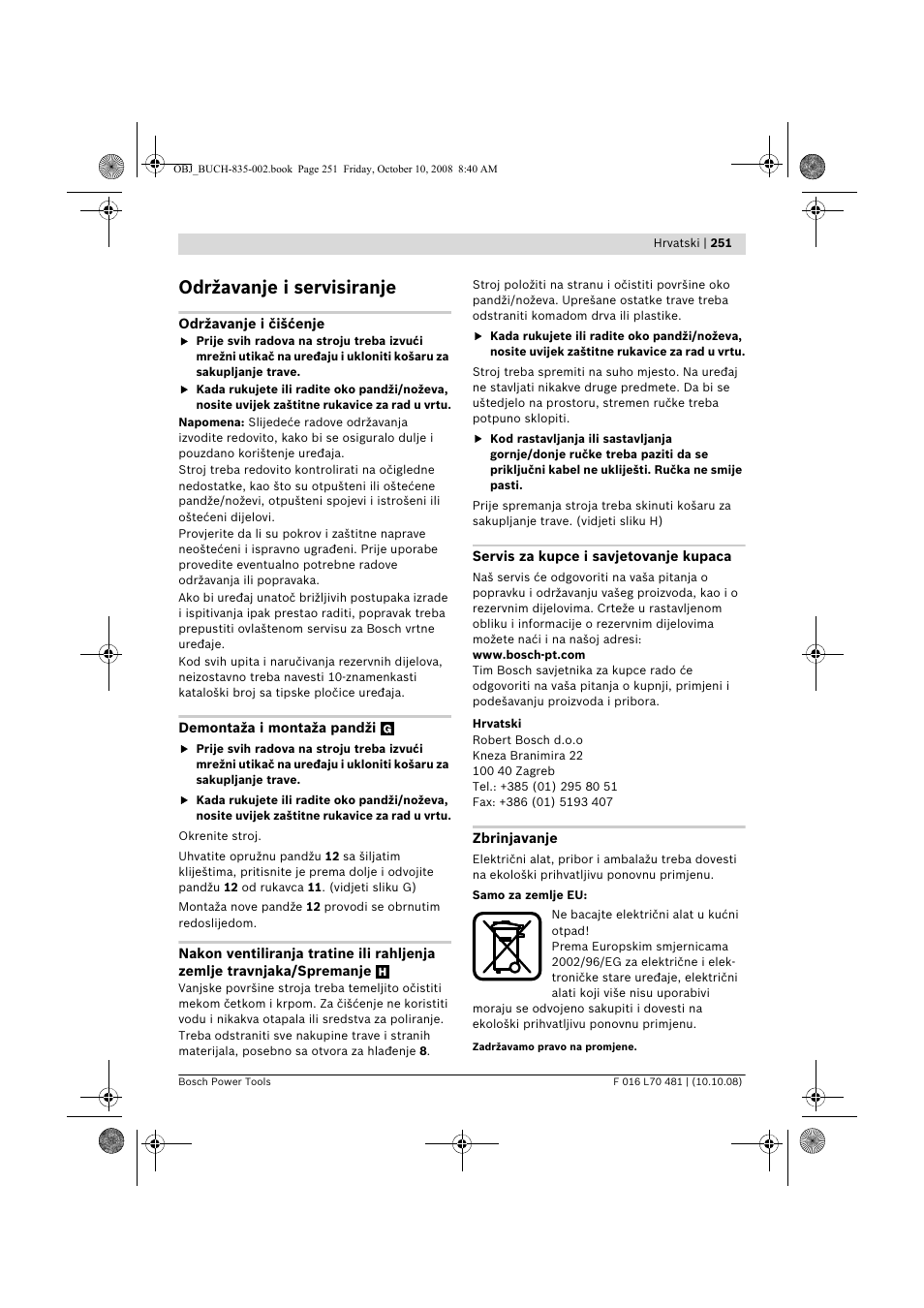 Održavanje i servisiranje | Bosch ALR 900 User Manual | Page 251 / 282